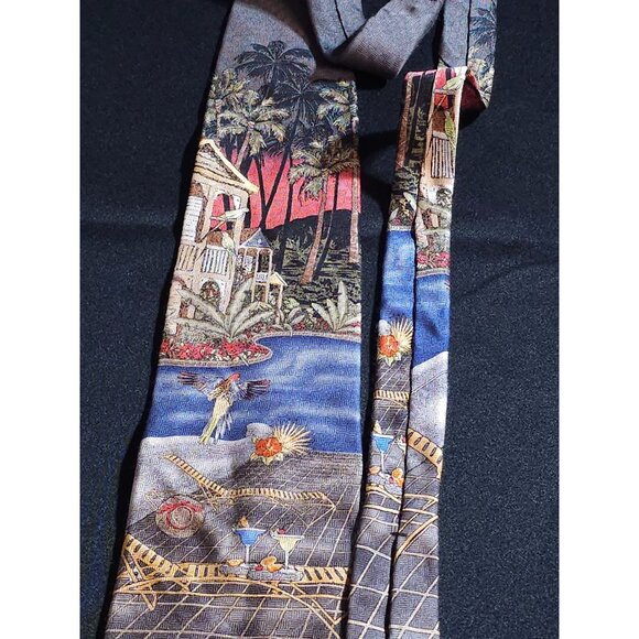 Vintage Colorful Croft & Barrow Tropical Landscape Necktie With Exotic Design - Picture 13 of 13